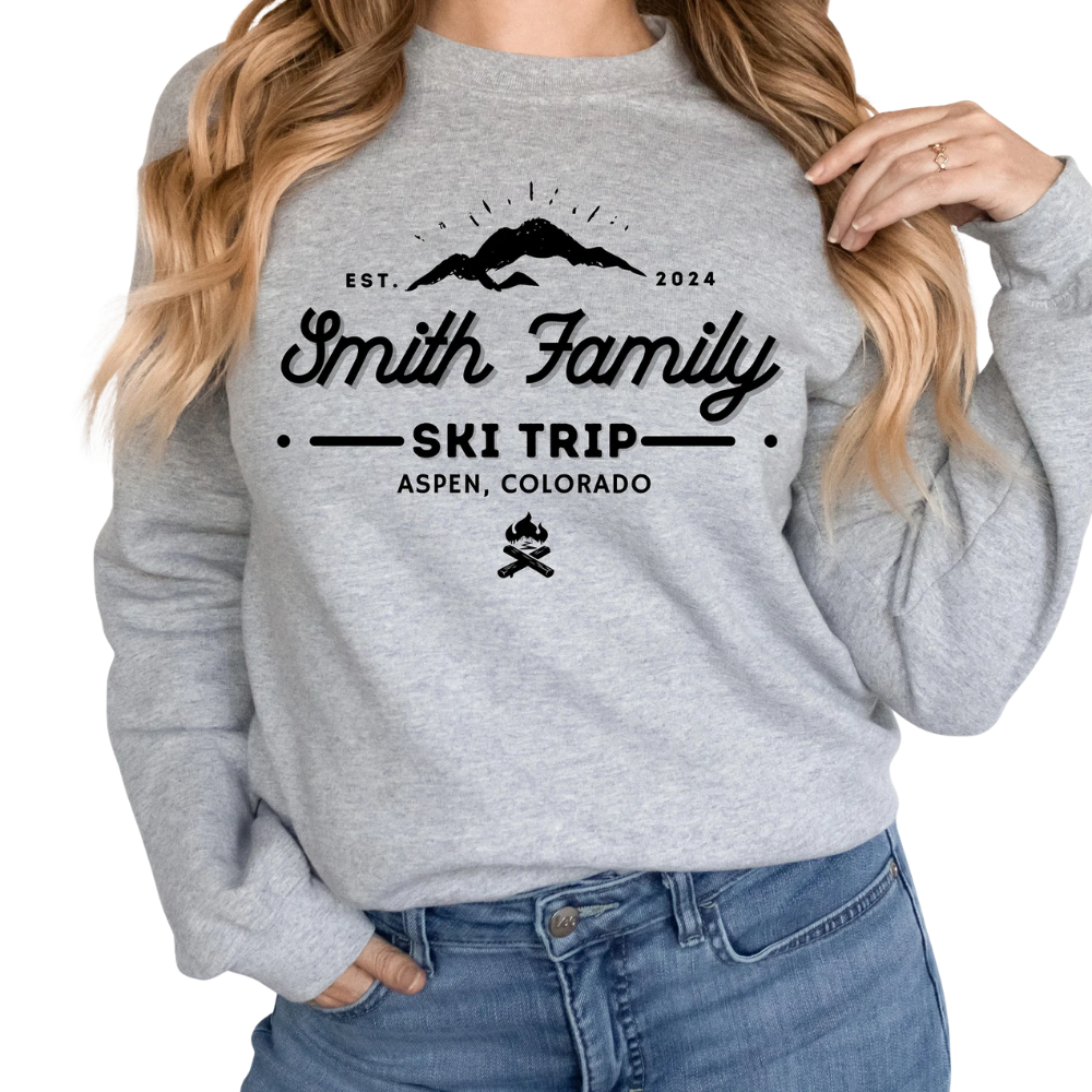 Personalized Ski Trip Family Matching Sweatshirt, Custom Ski Vacation Family Sweatshirts ET1292