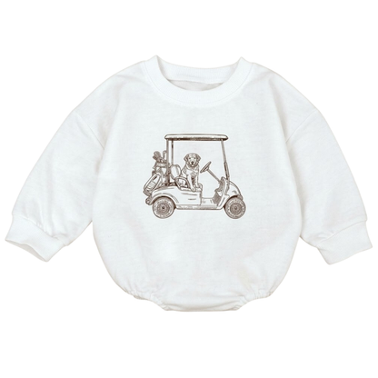Golden Retriever Golf Cart Baby Romper Sweatshirt, Dog Golf Baby Sweatshirt BB0813