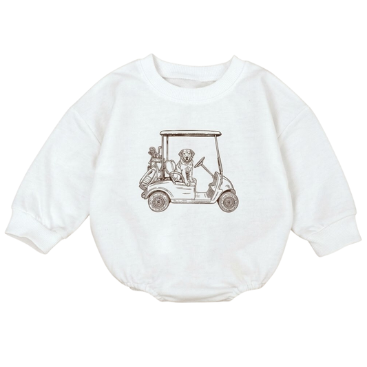 Golden Retriever Golf Cart Baby Romper Sweatshirt, Dog Golf Baby Sweatshirt BB0813