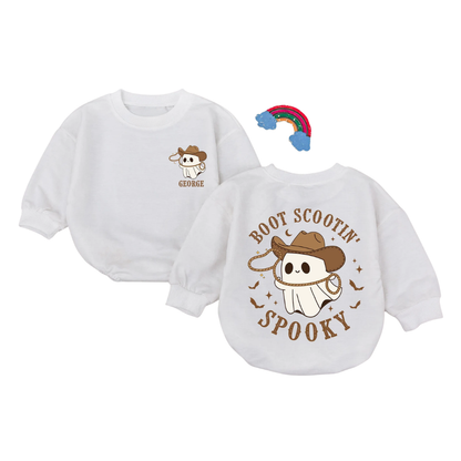 Personalized Boot Scootin Spooky Cowboy Cowgirl Baby Romper Sweatshirt, Custom Western Halloween Baby Romper Sweatshirt BB0047