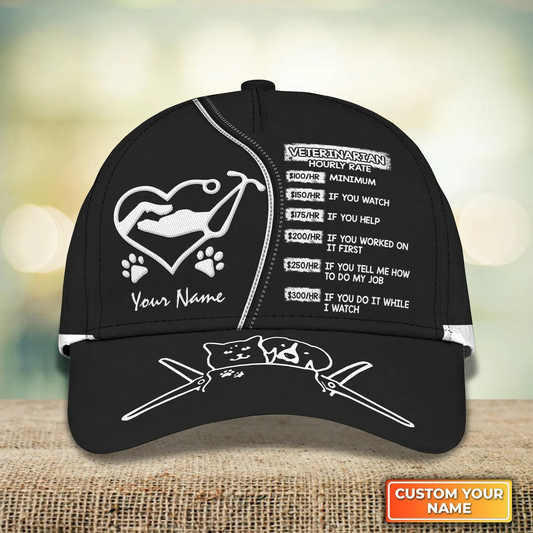 Veterinarian Hourly Rate Veterinarian Uniform Black Personalized Name 3D Cap CA0410