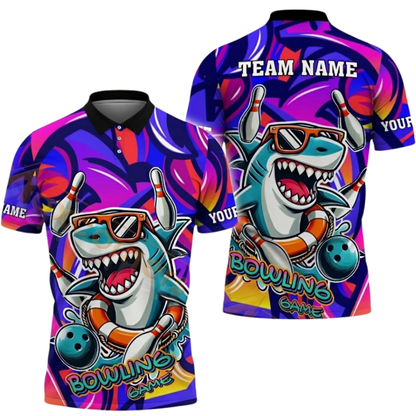 Funny Shark Custom Graffiti Bowling Mens Polo Shirt, Custom Shark Bowling Shirts Team BZ0665