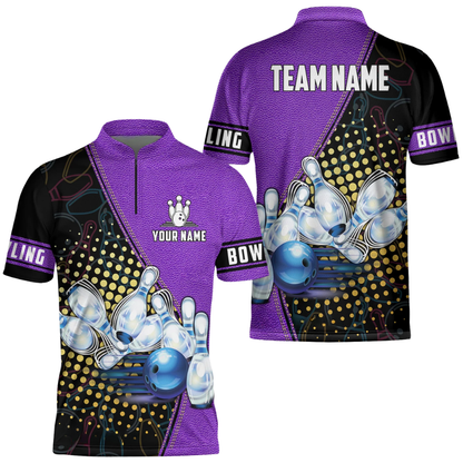 Custom Team Cyan Black Bowling Jersey For Men, Custom Bowling Shirts BZ0636