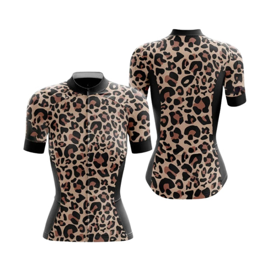 Leopard Short Sleeve Cycling Jersey For Women, Leopard Animal Printed Cycling Jersey For Ladies CG0734