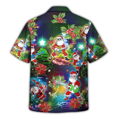 Santa Guitar Neon Hawaiian Shirt For Men Women, Christmas Rock Music Hawaiian Shirt HE0927