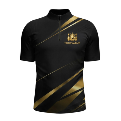 Custom Team Crown Bowling Jersey For Men Black And Gold, Custom Team Bowling Shirt BZ1108