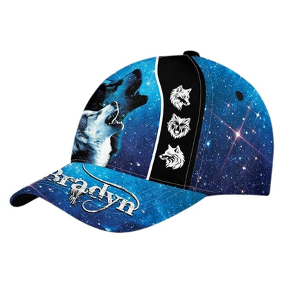 Custom Wolf Howling 3D Printed Baseball Cap Blue Black, Custom Wolf Lovers Hat CP0457