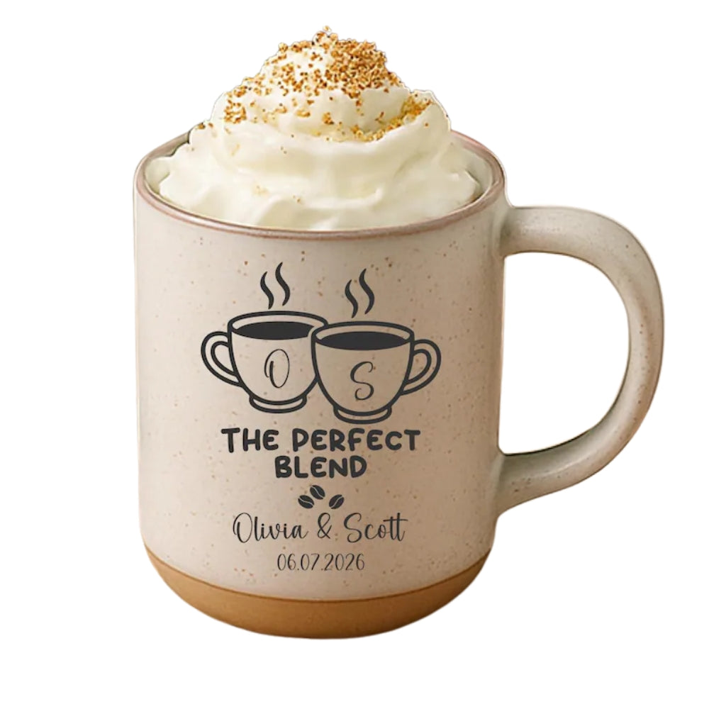 Custom The Perfect Blend Wedding Anniversary Engraved Stoneware Coffee Mug, Wedding Anniversary Mug Customized WD0020