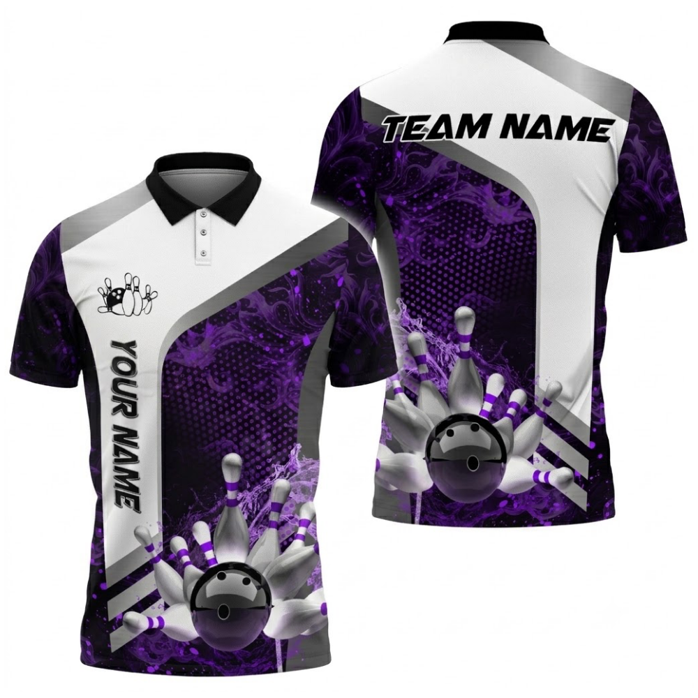 Custom White Blue Bowling Team Polo Shirt For Men, Custom Bowling Shirts BZ0525