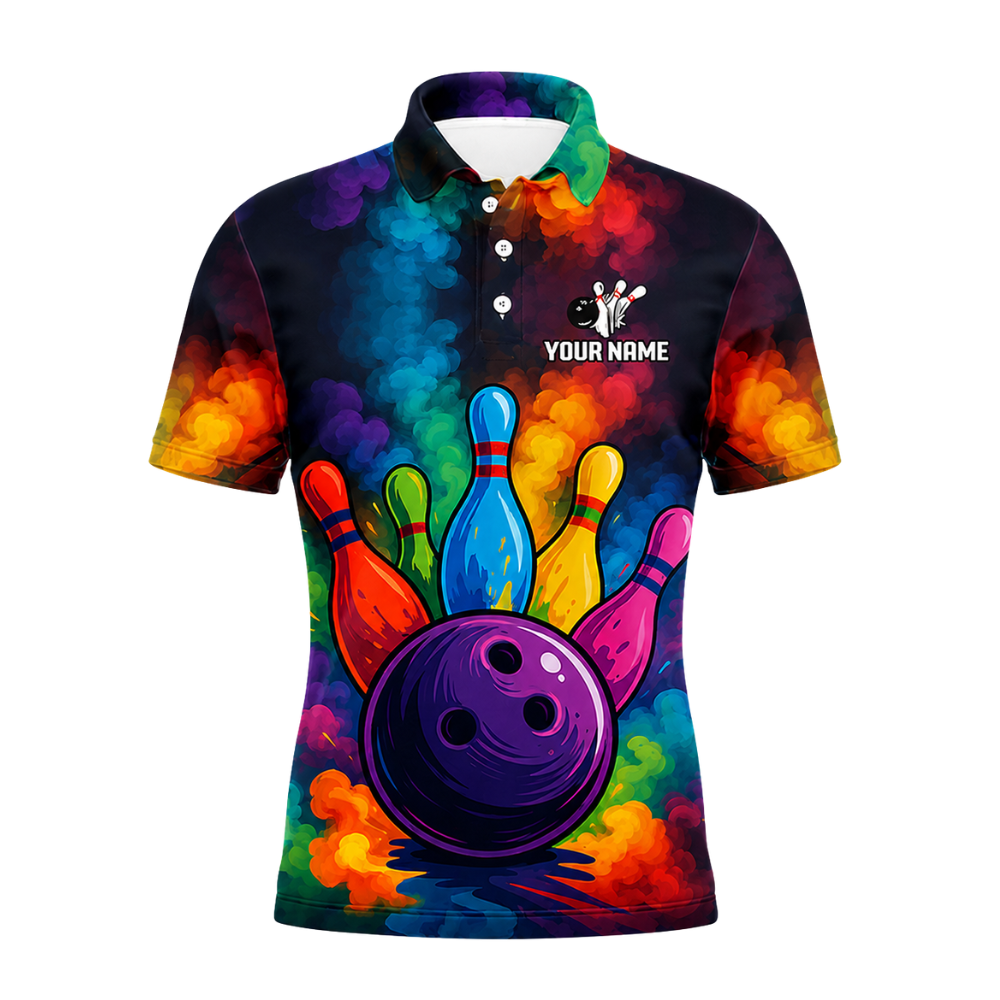 Custom Colorful Smoke Bowling Polo Shirt For Men, Custom Team Bowling Shirts BZ0448