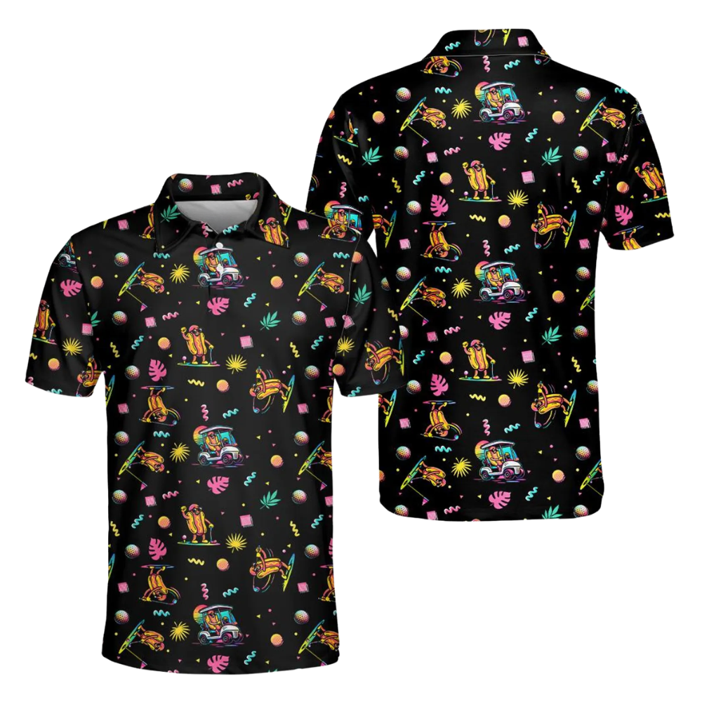 Funny Hotdog Neon Golf Men Polo Shirt, Hotdog Golf Shirts GE0429