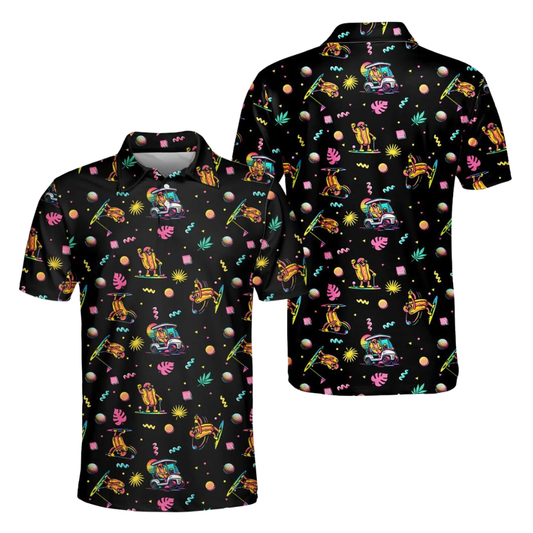 Funny Hotdog Neon Golf Men Polo Shirt, Hotdog Golf Shirts GE0429