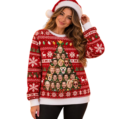 Custom Faces Christmas Tree Ugly Sweatshirts For Family, Custom Photo Christmas Ugly Sweater 2D1255