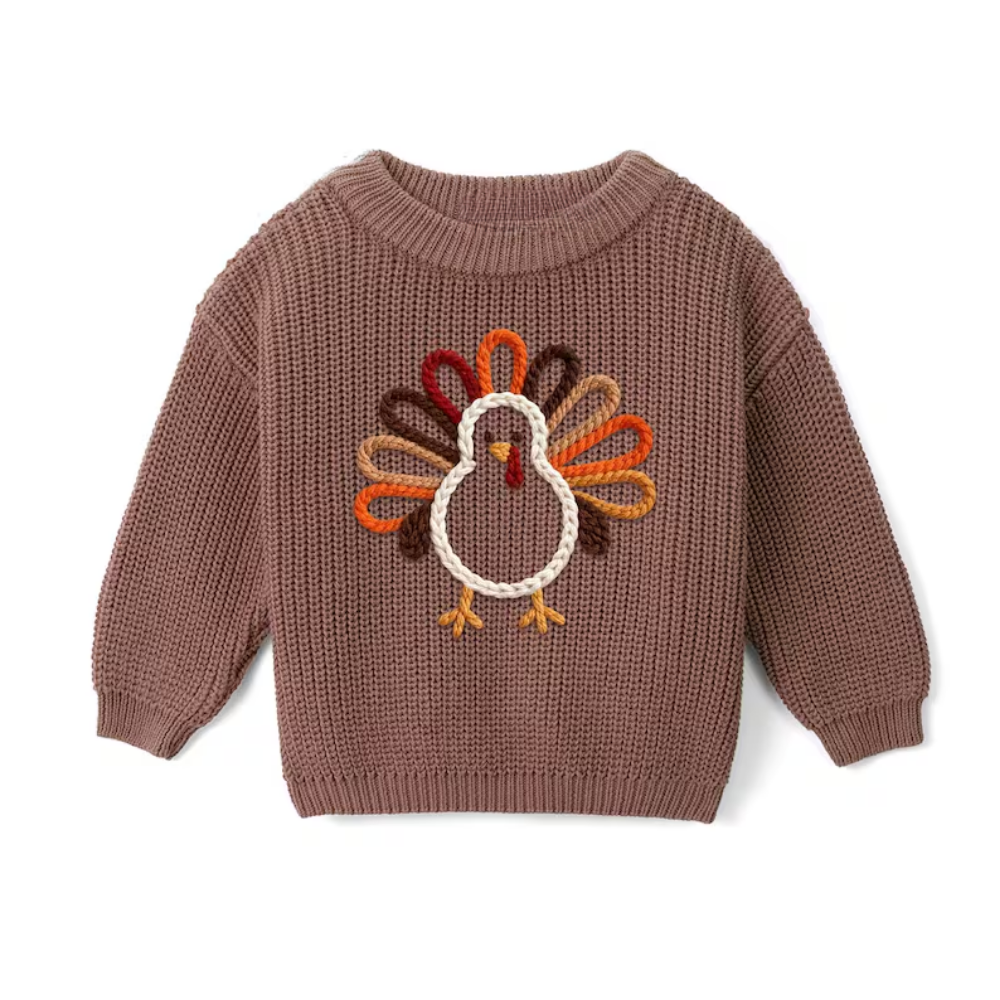 Turkey Thanksgiving Baby Embroidered Knit Sweater, Thanksgiving Baby Sweatshirt BB0321