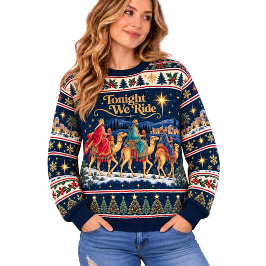 Tonight We Ride Christian Ugly Christmas Sweatshirt, Faith Ugly Sweater 2D1304