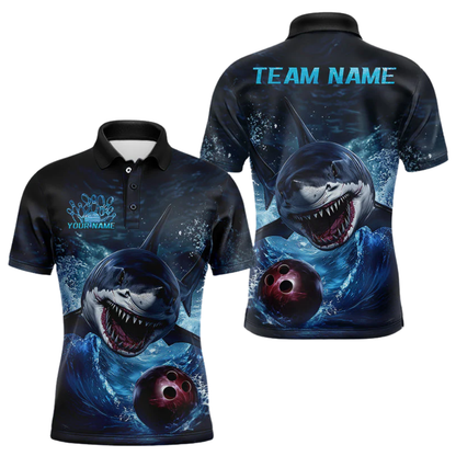 Men's Custom Shark Bowling Polo Shirt, Custom Shark Bowling Shirts Team BZ0601