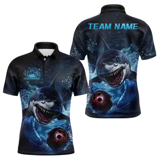 Men's Custom Shark Bowling Polo Shirt, Custom Shark Bowling Shirts Team BZ0601