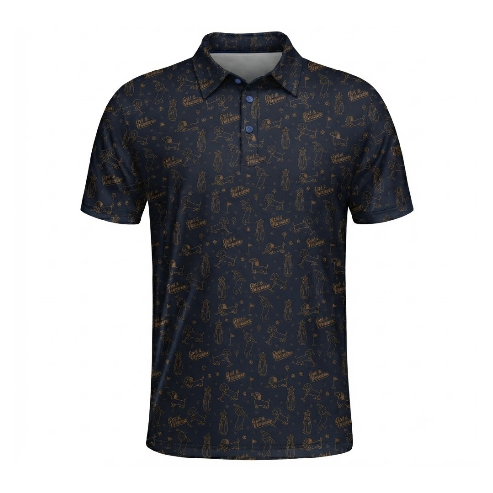 Dachshund Golf Mens Polo Shirt Navy, Dachshund Dog Golf Shirt GZ0393