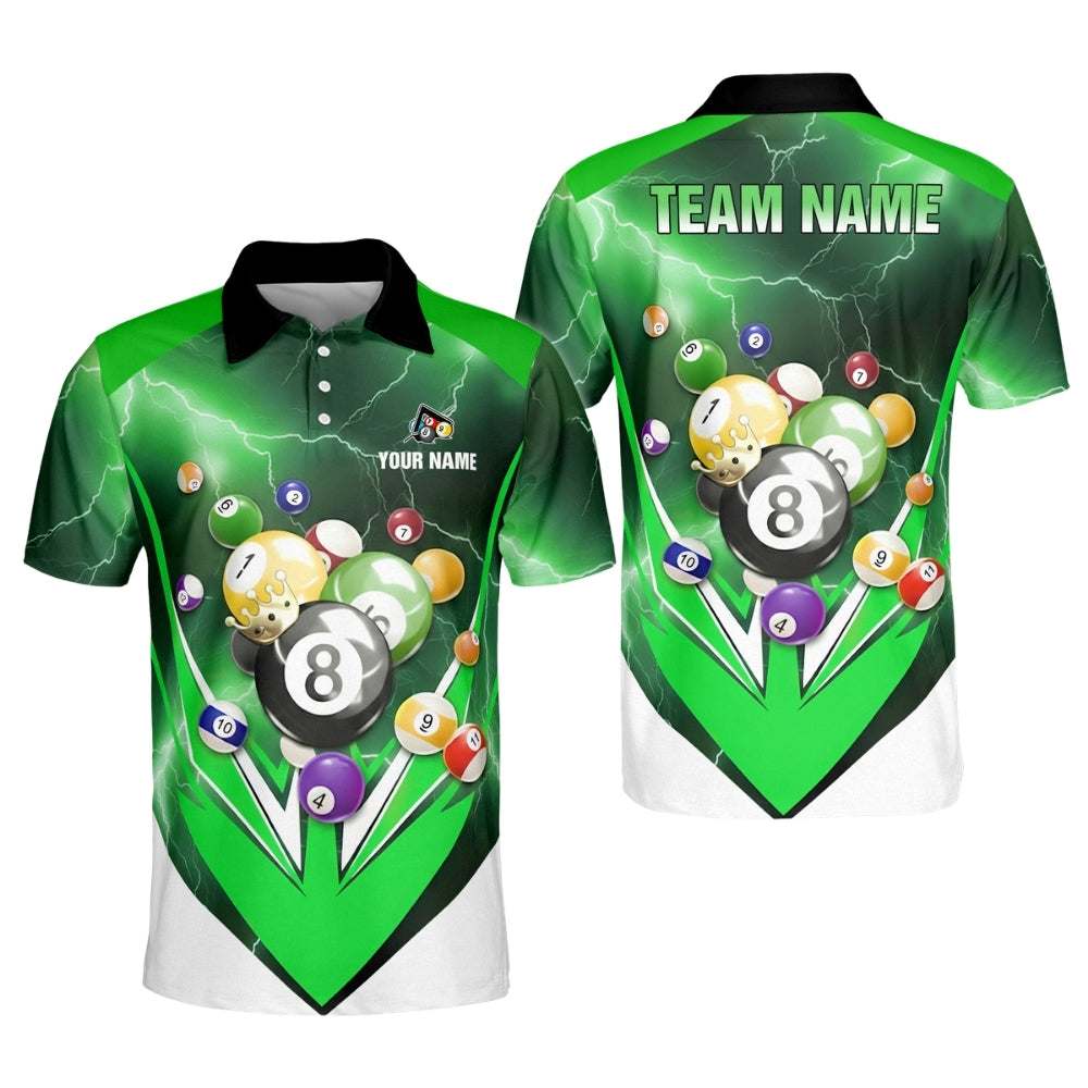 Custom Green Thunder Billiard Men Polo Shirt, Custom Pool Billiard Team Shirts BIZ0161