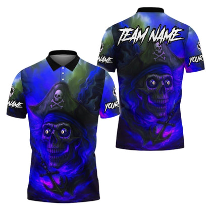 Custom Pirate Skull 8 Ball Polo Shirt For Men, Custom Skull Flame Billiard Team Shirts BIE0034
