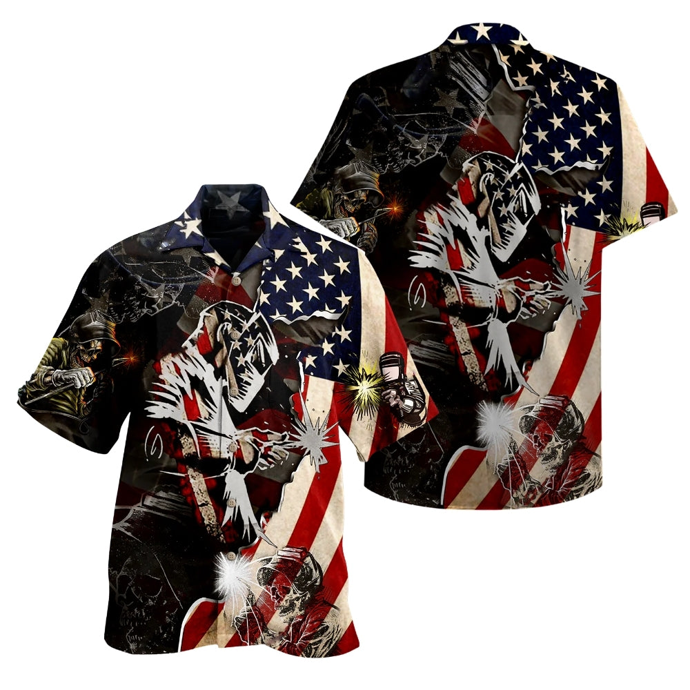 American Flag Welder Hawaiian Shirt For Mens, Welder Patriotic Hawaiian Shirts HE0417