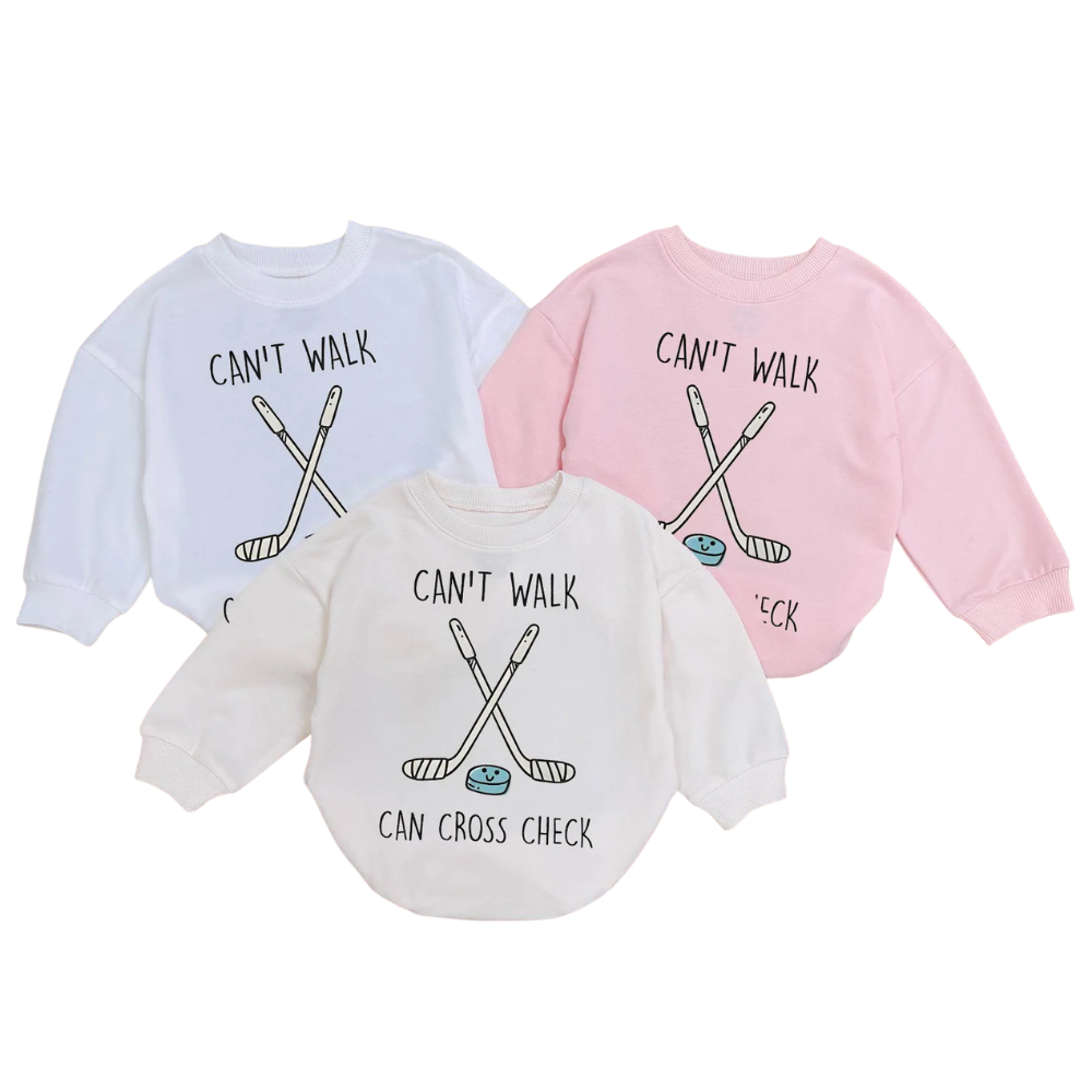 Can't Walk Can Cross Check Hockey Baby Romper Sweatshirt, Funny Hockey Romper Sweatshirt For Baby BB0532