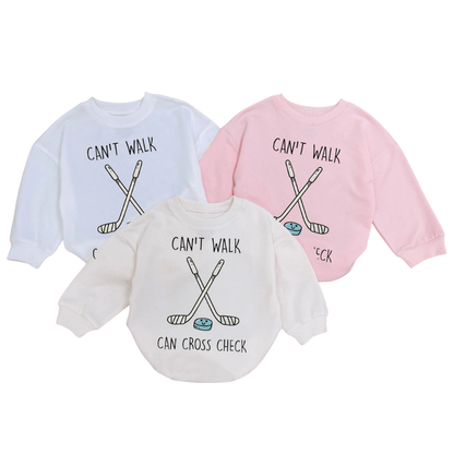Can't Walk Can Cross Check Hockey Baby Romper Sweatshirt, Funny Hockey Romper Sweatshirt For Baby BB0532