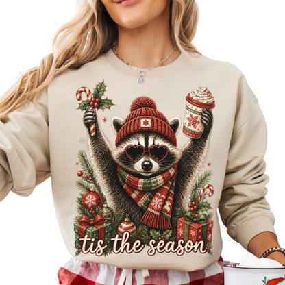 Tis The Season Raccoon Christmas Sweatshirt, Raccoon Lover Xmas Sweater 2D1038