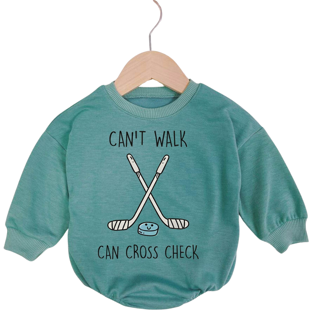 Can't Walk Can Cross Check Hockey Baby Romper Sweatshirt, Funny Hockey Romper Sweatshirt For Baby BB0532