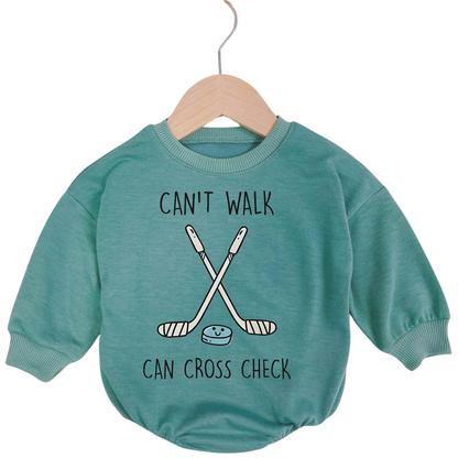 Can't Walk Can Cross Check Hockey Baby Romper Sweatshirt, Funny Hockey Romper Sweatshirt For Baby BB0532