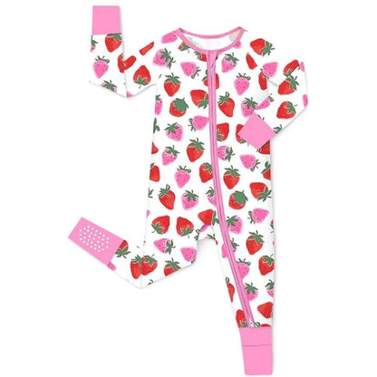 Strawberry Pink Baby Romper Convertible Zipper, Strawberry Baby Convertible Romper BB0371