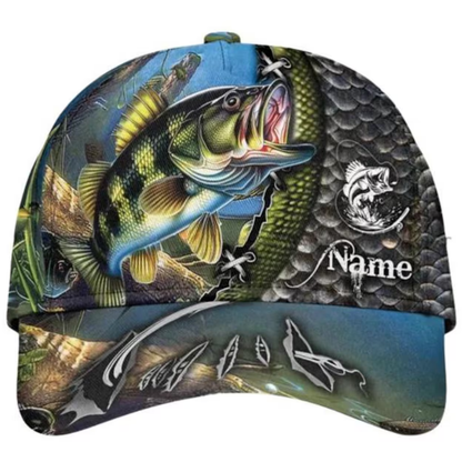 Custom Bass Fishing Camo Baseball Cap, Custom Fishing Hat 3D Printed CP0621