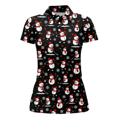 Women's Snowman Black Golf Polo Shirt, Christmas Ladies Golf Shirt GZ0347