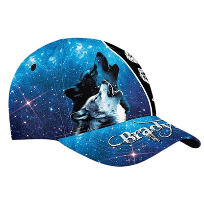 Custom Wolf Howling 3D Printed Baseball Cap Blue Black, Custom Wolf Lovers Hat CP0457