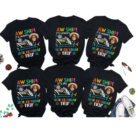 Custom Photo 30th Birthday Cruise Trip Matching Family T Shirts, Custom Birthday Cruise Family Shirts With Photo ET0513