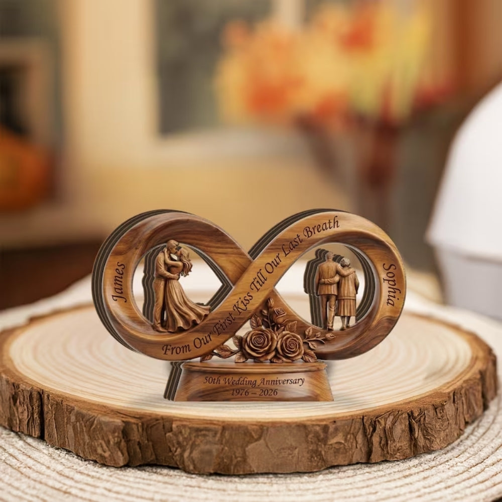 50th Wedding Anniversary Custom Layer Wooden Plaque, Personalized Golden Wedding Keepsake Wooden Block WD0931