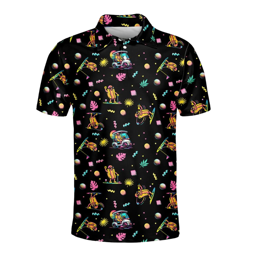 Funny Hotdog Neon Golf Men Polo Shirt, Hotdog Golf Shirts GE0429