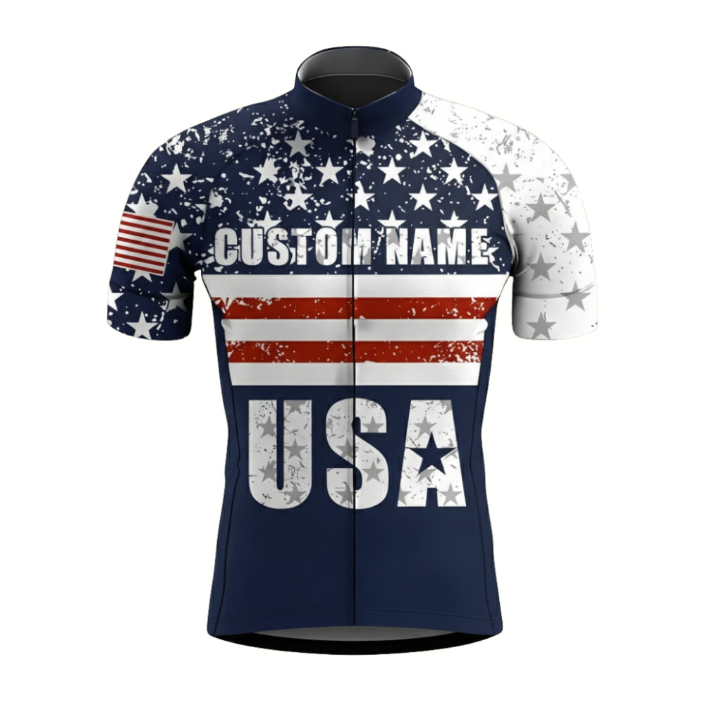 USA Flag Custom Name Short Sleeve Cycling Jersey For Mens, Custom Patriotic Cycling Jersey CZ0055
