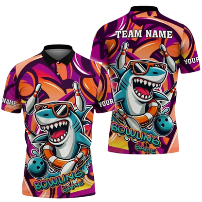 Funny Shark Custom Graffiti Bowling Mens Polo Shirt, Custom Shark Bowling Shirts Team BZ0665