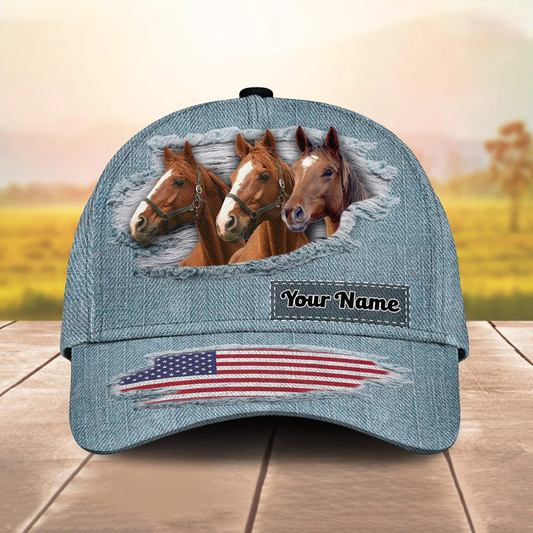 Brown Horses Jeans Pattern Customized Name Cap CA0164