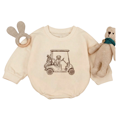 Golden Retriever Golf Cart Baby Romper Sweatshirt, Dog Golf Baby Sweatshirt BB0813