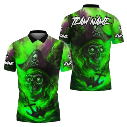 Custom Pirate Skull 8 Ball Polo Shirt For Men, Custom Skull Flame Billiard Team Shirts BIE0034
