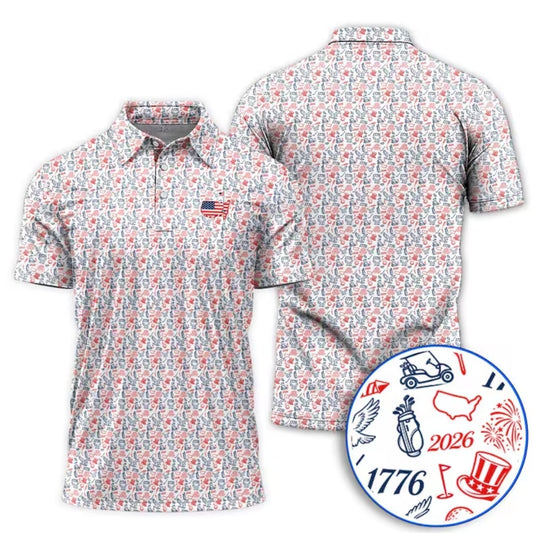 USA 250th 1776-2026 Men's Golf Polo Shirt For 4th Of July, Independence Day Golf Shirts GE0390