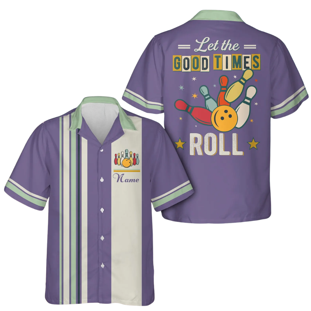 Let The Good Times Roll Custom Retro Cyan Bowling Hawaiian Shirt For Men Women, Custom Funny Bowling Shirt BE0216