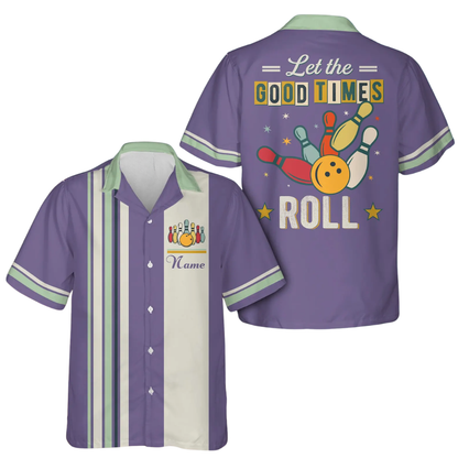 Let The Good Times Roll Custom Retro Cyan Bowling Hawaiian Shirt For Men Women, Custom Funny Bowling Shirt BE0216