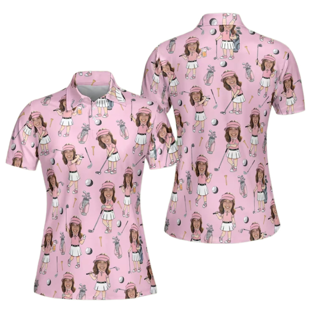 Women's Custom Face Golf Polo Shirt, Custom Photo Golf Shirt For Women GE0263