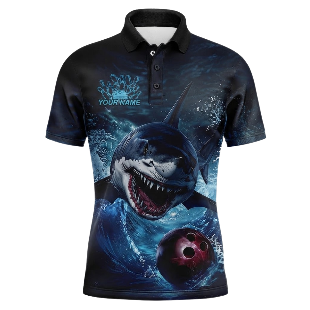 Men's Custom Shark Bowling Polo Shirt, Custom Shark Bowling Shirts Team BZ0601