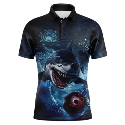 Men's Custom Shark Bowling Polo Shirt, Custom Shark Bowling Shirts Team BZ0601
