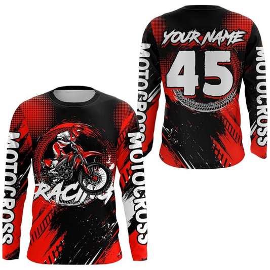 Custom Bike Motocross Long Sleeve Mens Jersey Red Black, Custom Racing Motocross Shirts MZ0114