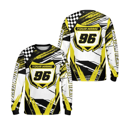 Custom Grunge Red And White Long Sleeve Dirt Bike Shirt For Men, Custom Name And Number Dirt Bike Jerseys ME0029